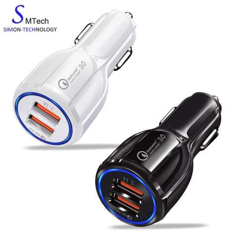 Portable Qualcomm Phone fast Charger 2 Usb port Car Charger Quick Charge 3.0 Dual Car charger